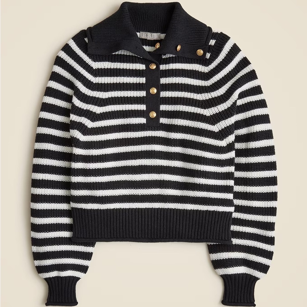 J. Crew Nautical Women’s Striped Ribbed Cotton Gold Button-Collar Sweater